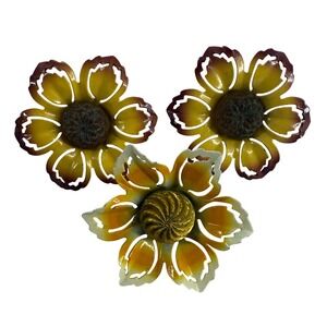 Vintage Metal Flower Pins Brooch Decor Craft 2" Yellow Orange Set of 3 MCM Retro